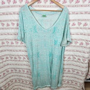 Honeydew Intimates Blue Short Sleeve Sleep Shirt V Neck Plus 2X Rayon Blend Soft